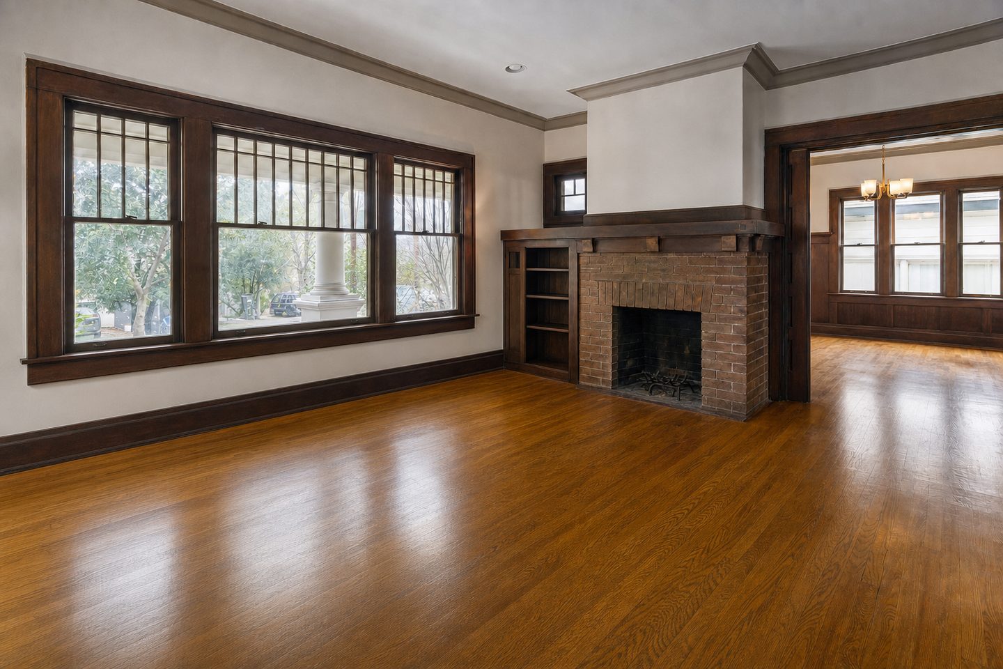 Craftsman living room, Inman Park — Decluttered