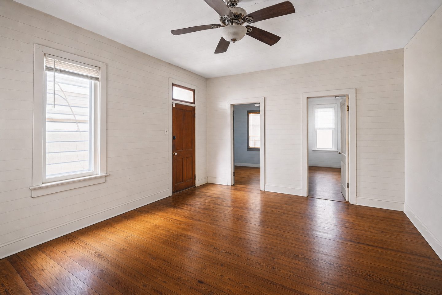 Bungalow living room, East Austin — Decluttered