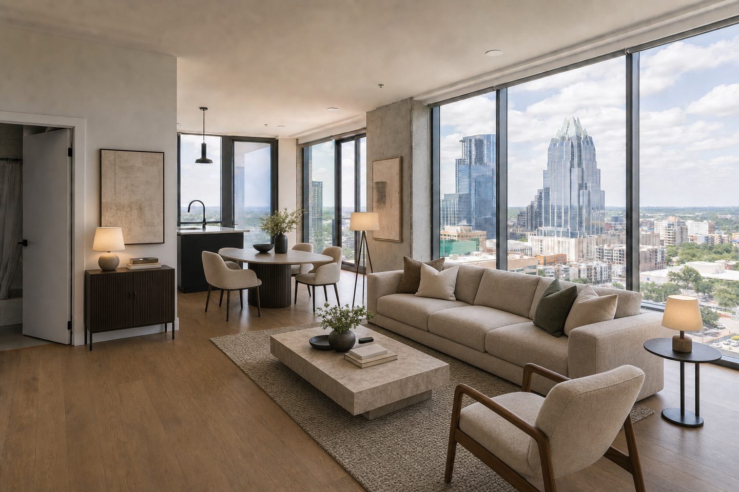 Condo with skyline view, Downtown — Staged