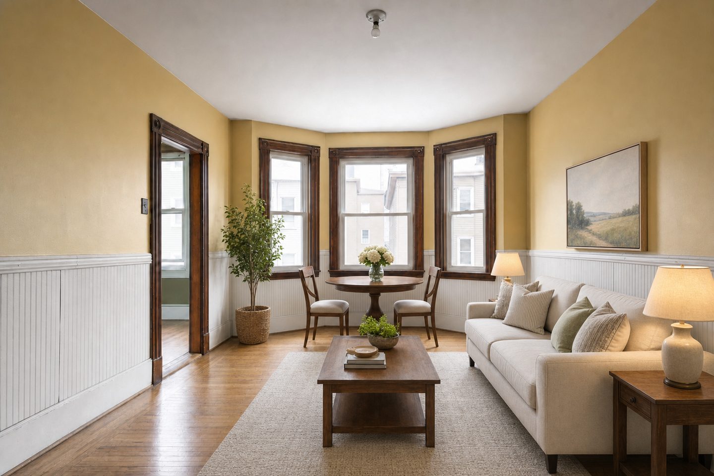 Triple-decker living room, Dorchester — Staged