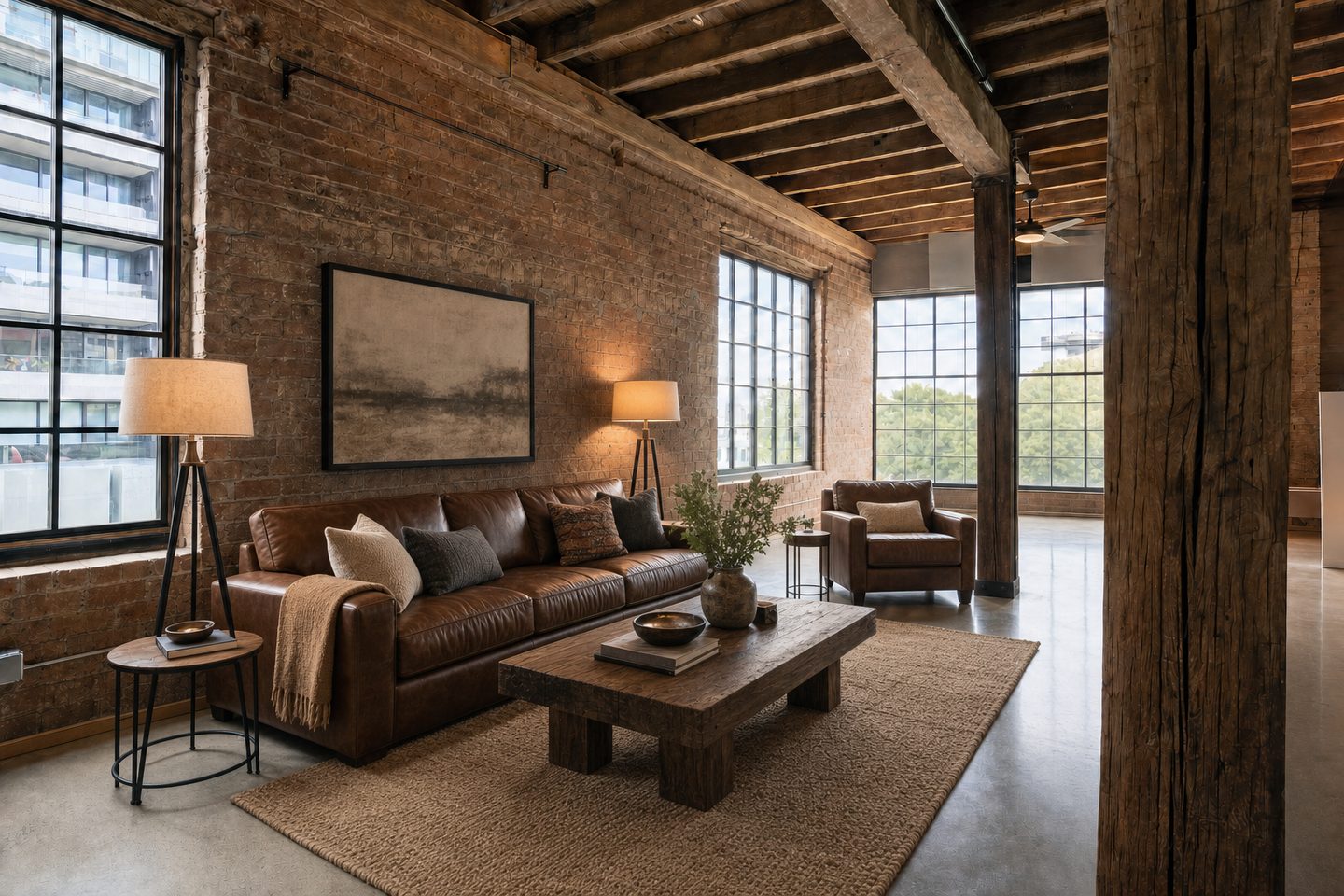Woolstore apartment living room, Teneriffe — Staged