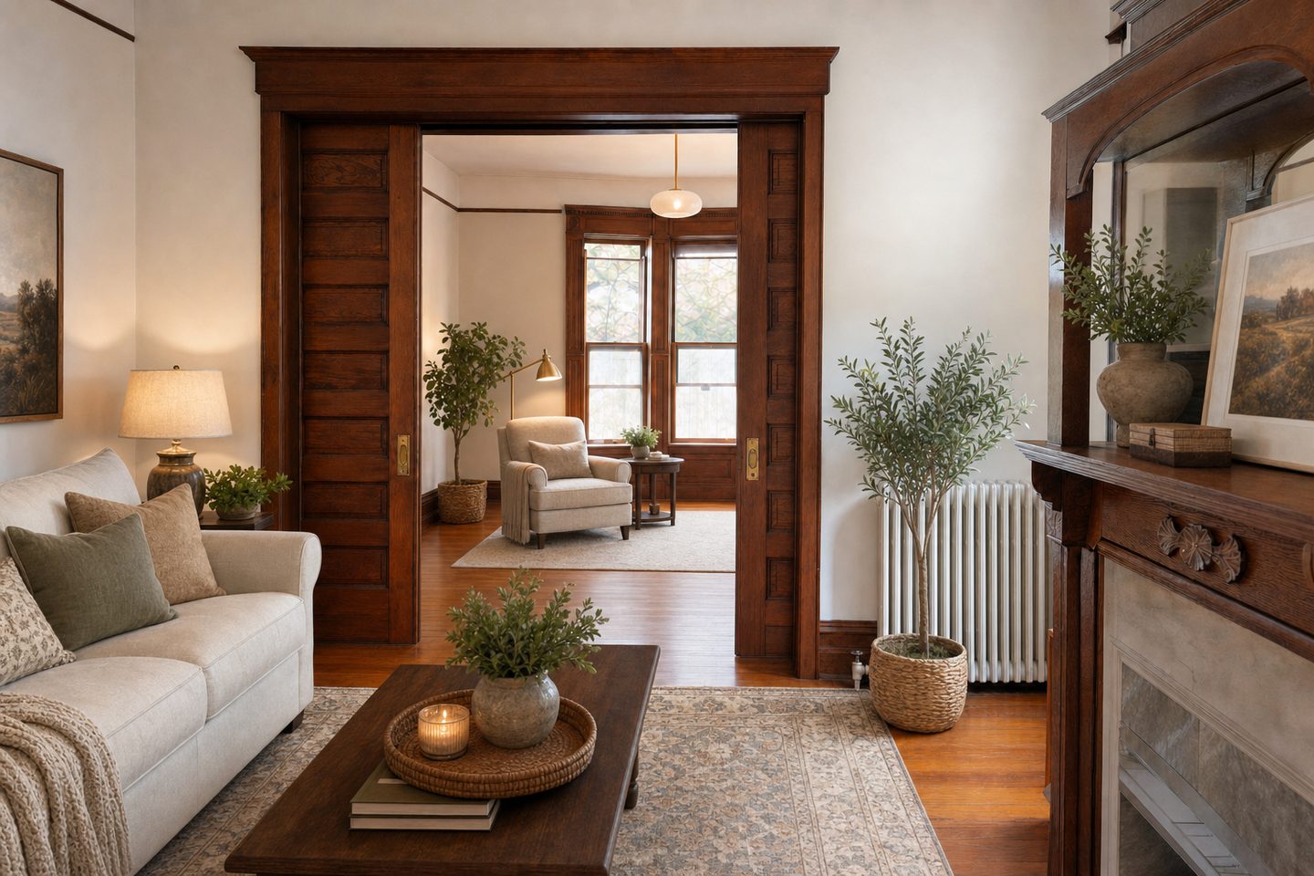 Rowhouse parlor, Bed-Stuy — Staged