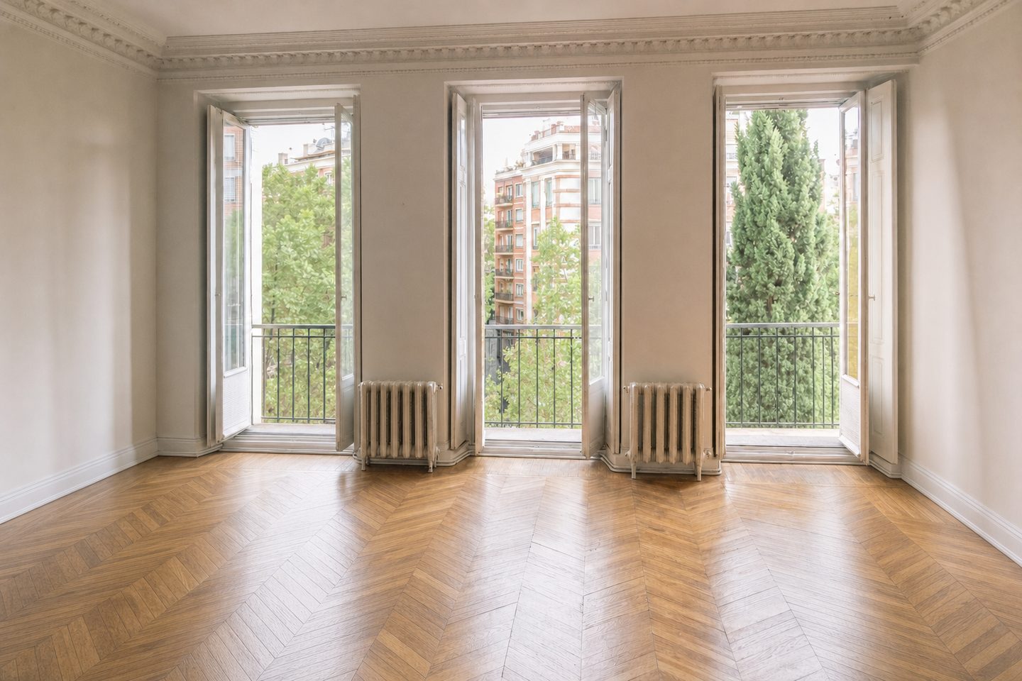 Salón exterior con balcones junto a la plaza de Olavide — Despejado