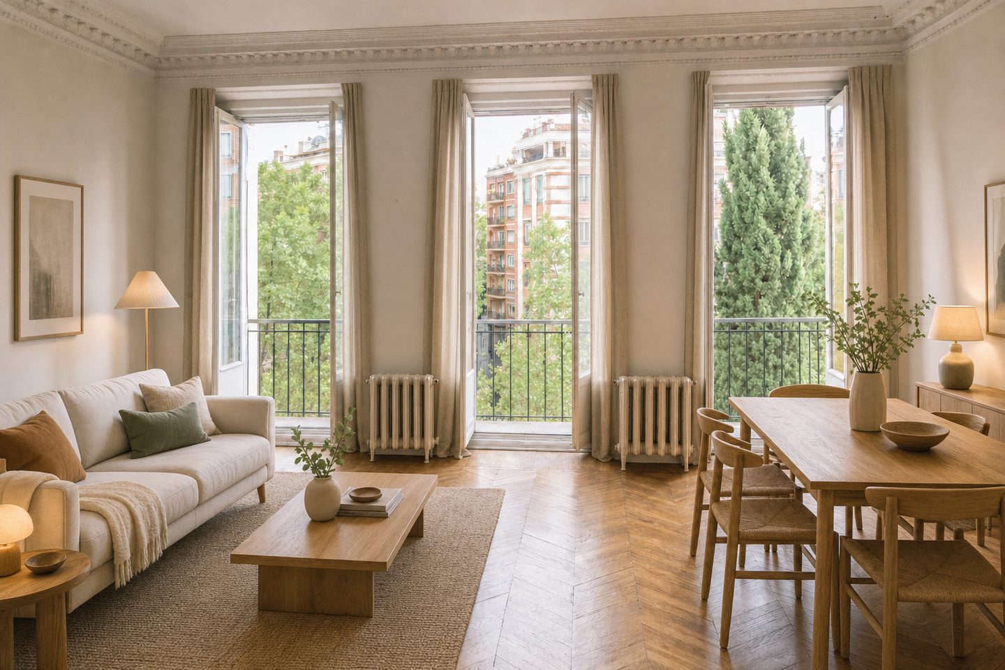 Salón exterior con balcones junto a la plaza de Olavide — Ambientado