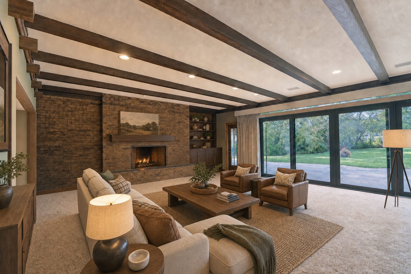 Ranch family room, Preston Hollow — Staged