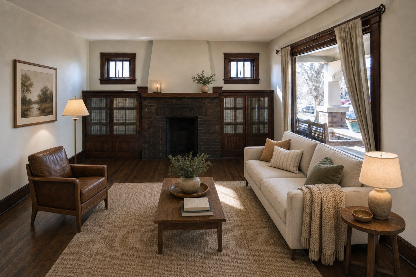 Brick bungalow living room, Wash Park — Staged