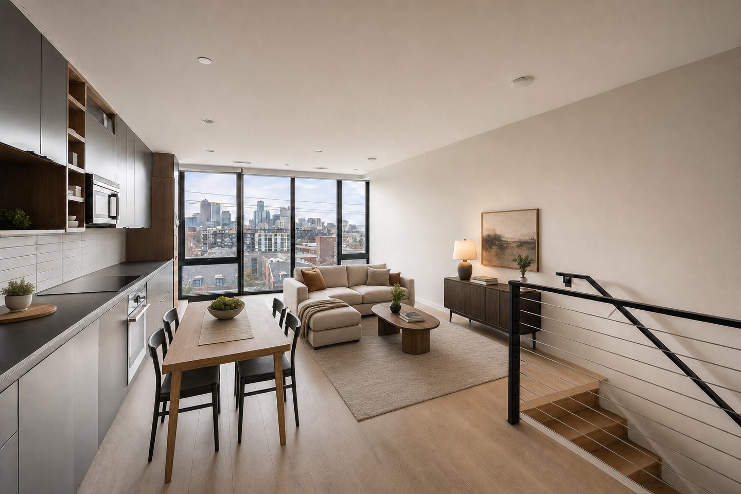 Slot-home living level, LoHi — Staged