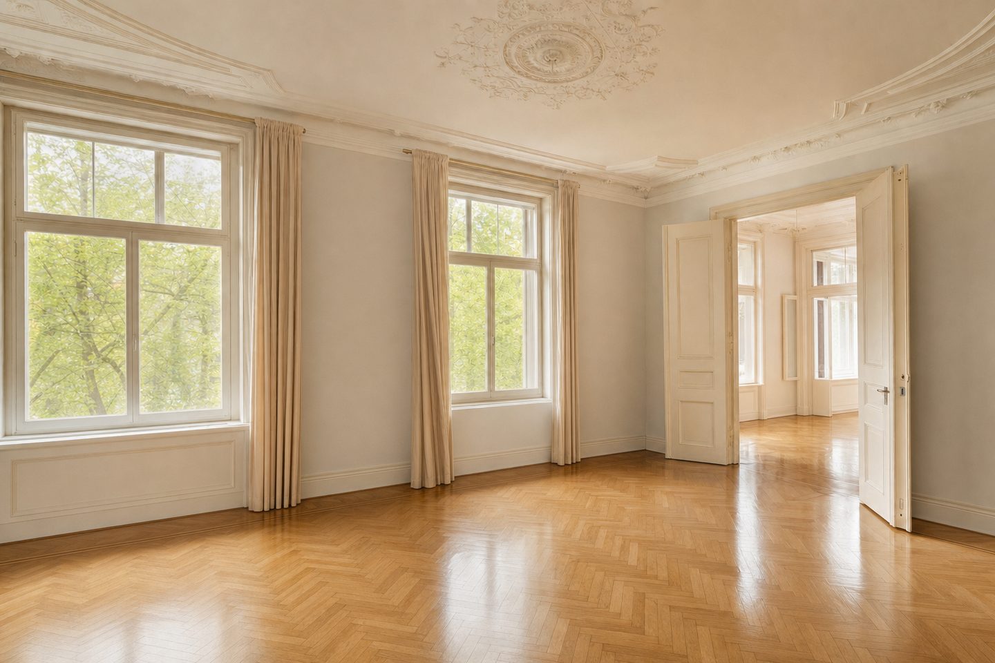 Jugendstil-Wohnzimmer, Oberkassel — Entrümpelt