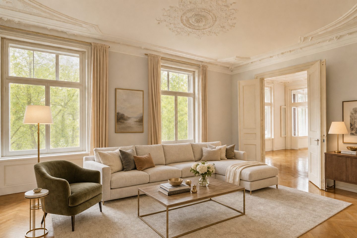 Jugendstil-Wohnzimmer, Oberkassel — Eingerichtet