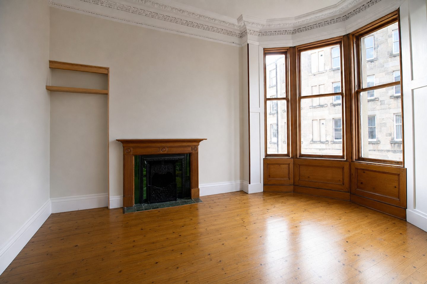 Stone tenement living room, Leith — Decluttered