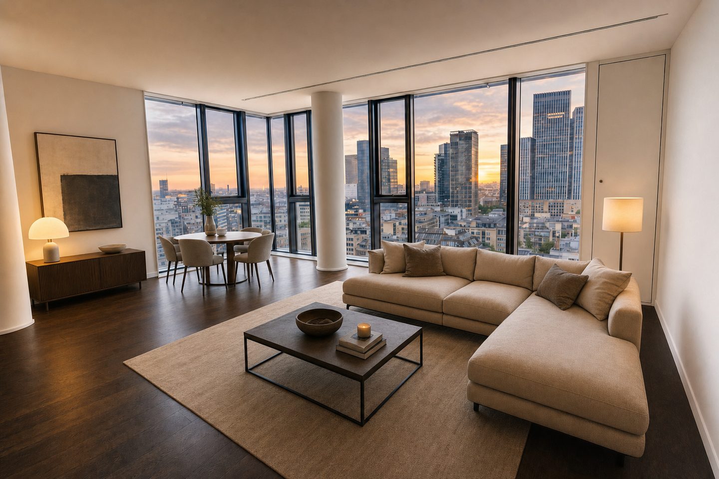 Hochhauswohnung mit Skyline-Blick, Europaviertel — Eingerichtet