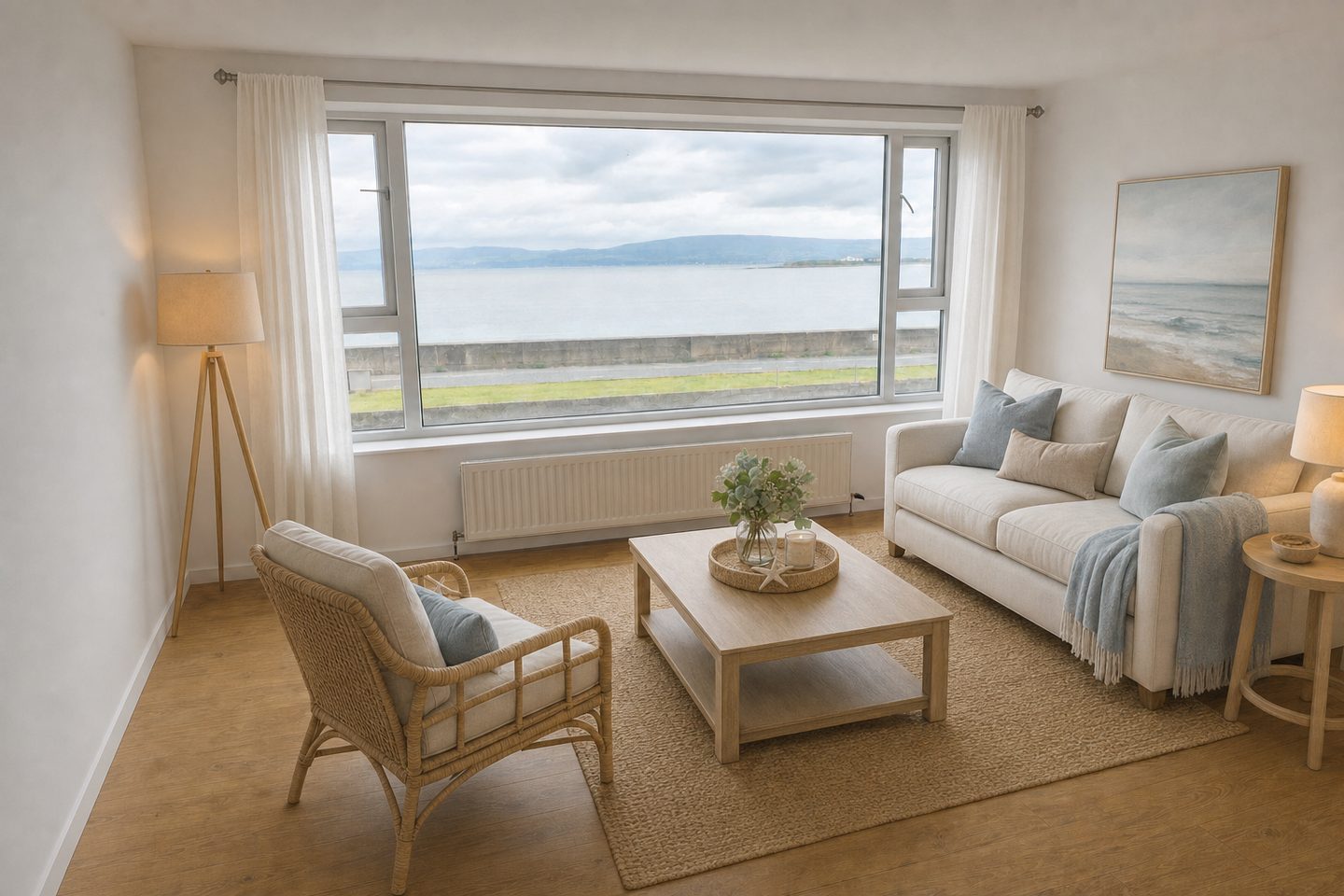 Seafront apartment living room, Salthill — Staged