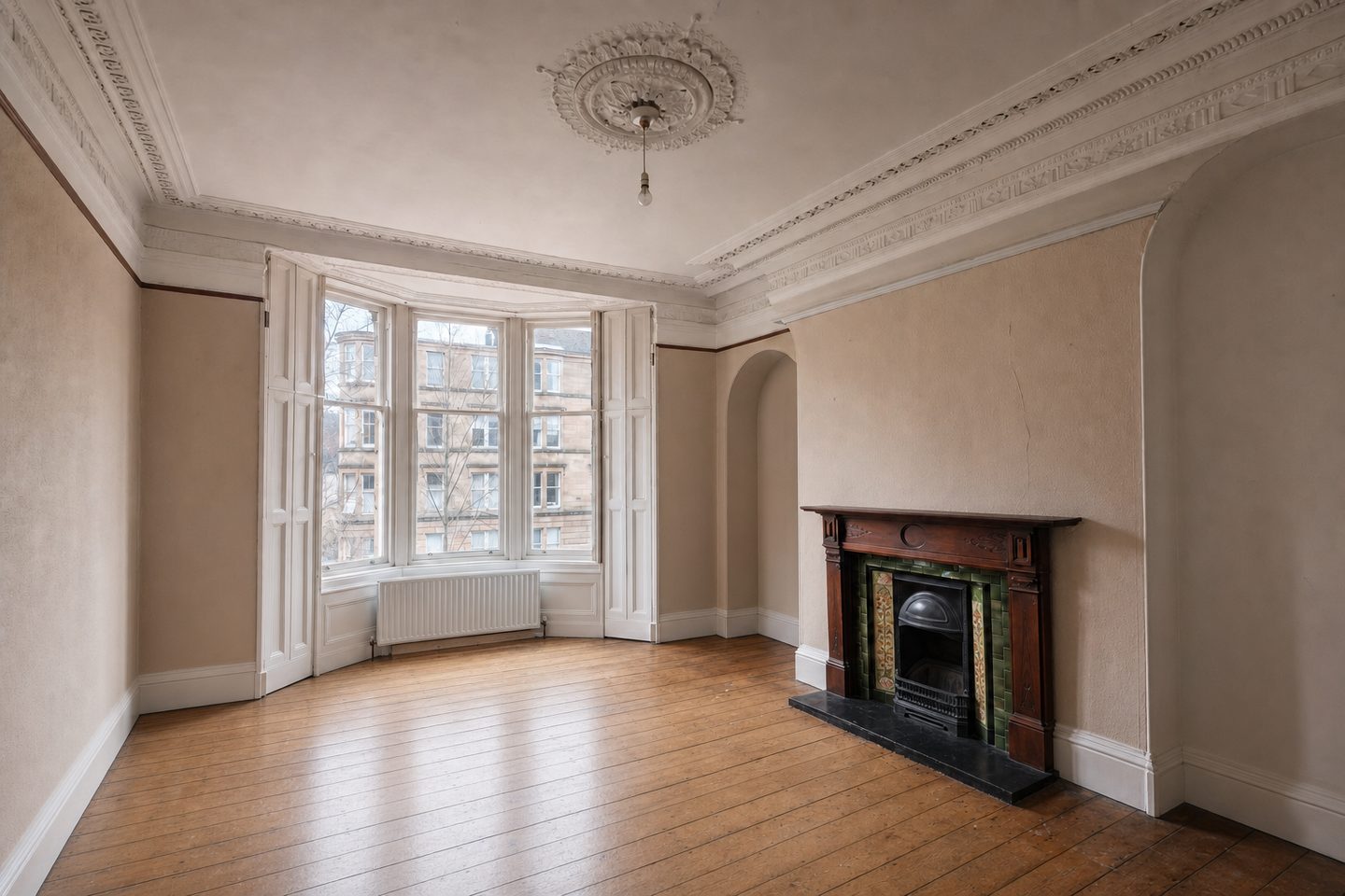 Tenement front room, Hyndland — Decluttered