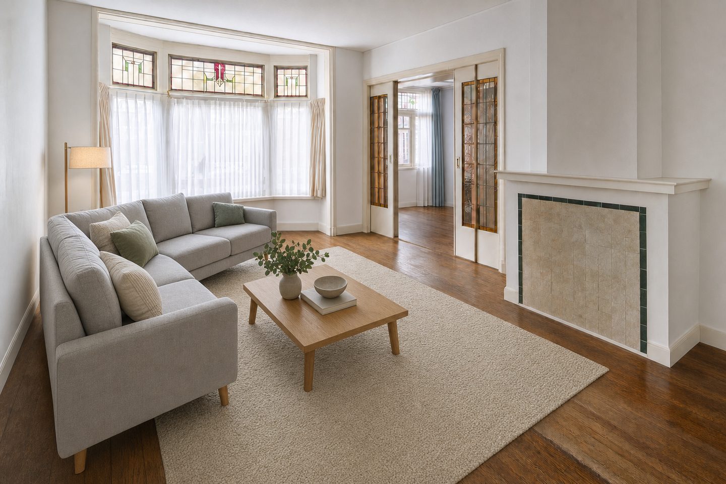 Woonkamer en suite, jaren-30 woning Bomenbuurt — Gestyled