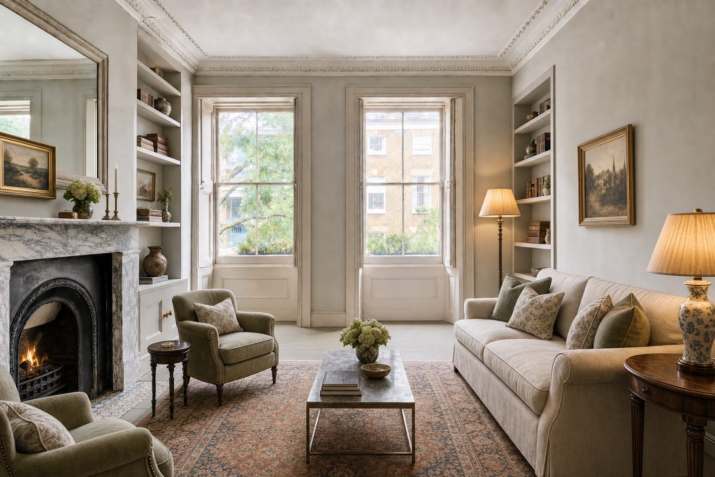 Georgian first-floor drawing room, Barnsbury — Staged
