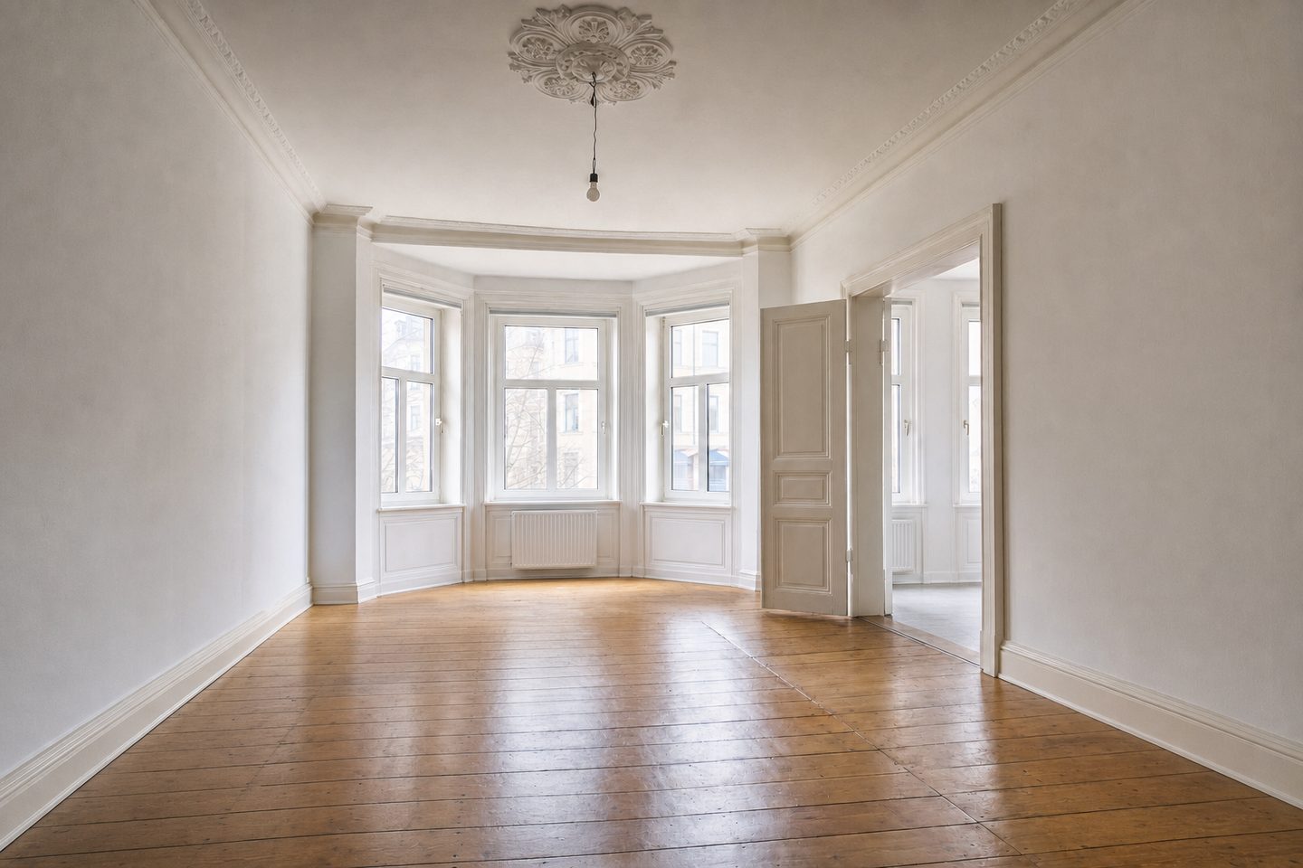 Wohnzimmer mit Erker, Schleußig — Entrümpelt