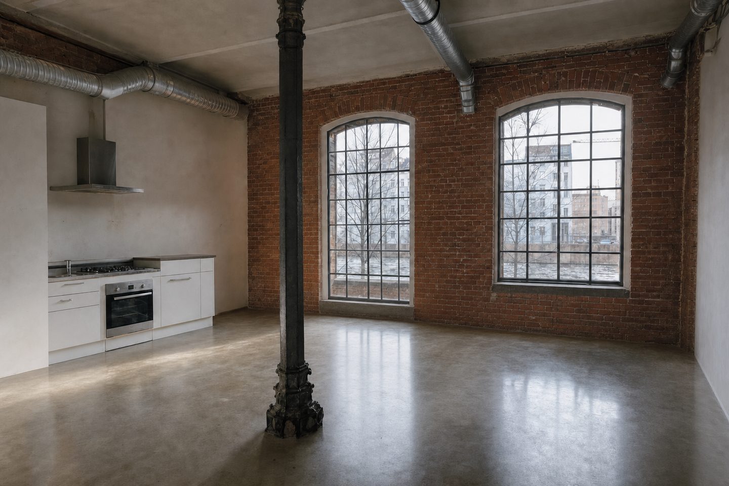 Offene Wohnküche im Loft, Plagwitz — Entrümpelt