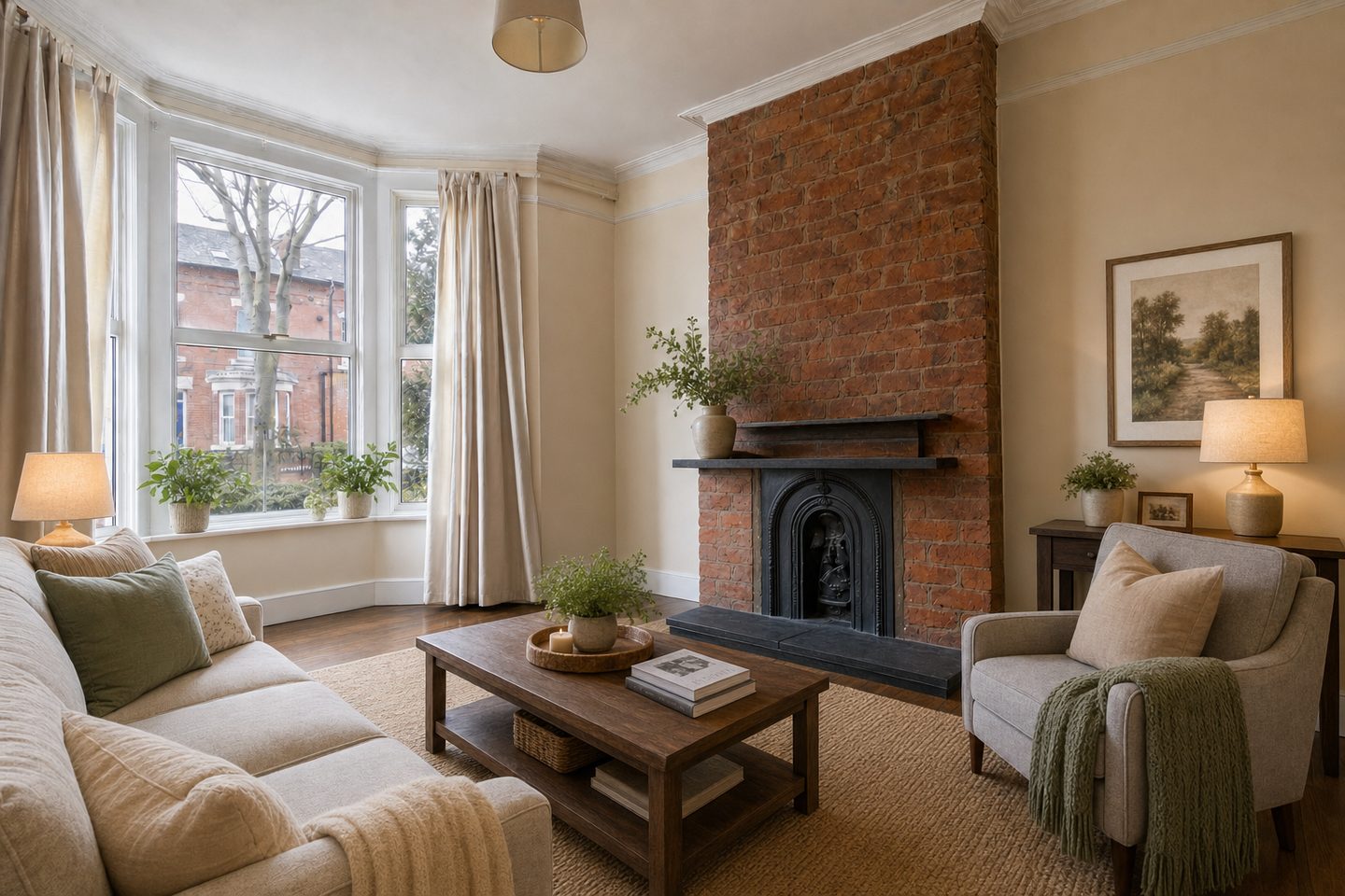 Red-brick terrace lounge, Chorlton — Staged