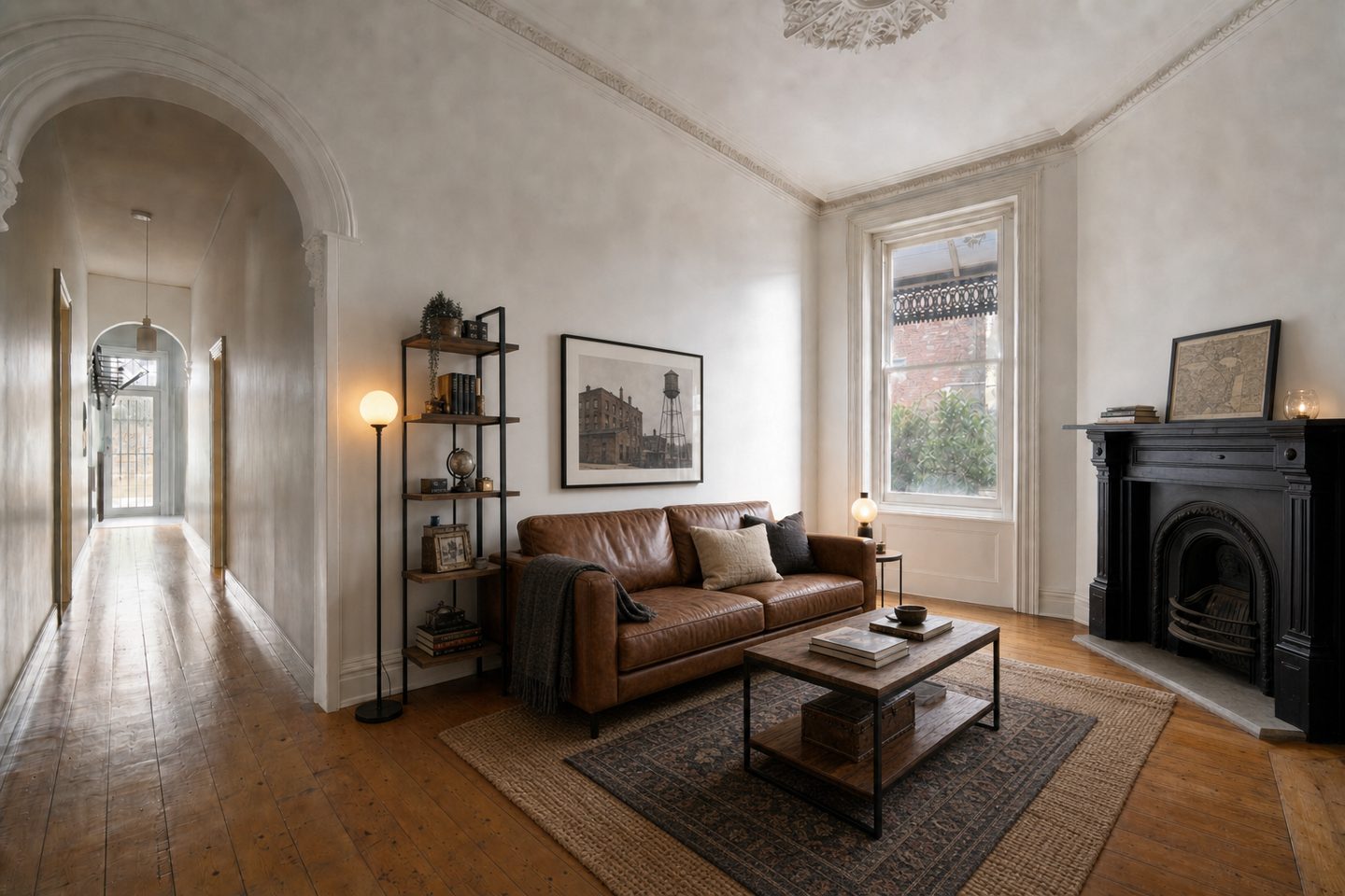 Victorian terrace front room, Fitzroy — Staged