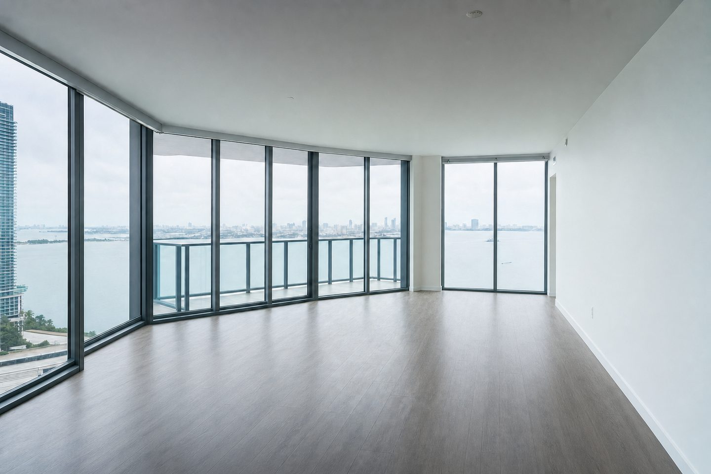 Waterfront condo living room, Brickell — Decluttered