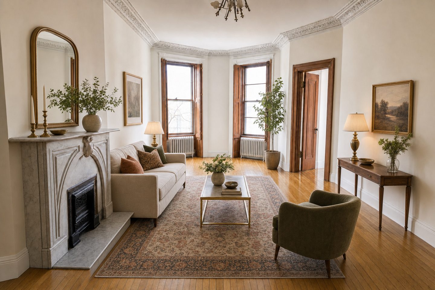 Brownstone parlor, Brooklyn — Staged