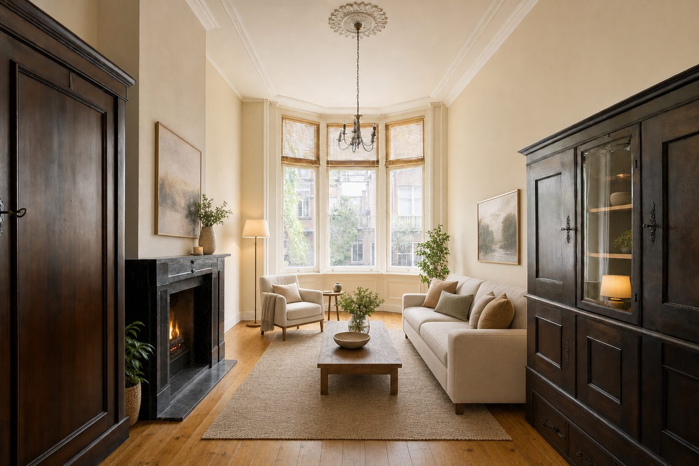 Herenhuis-woonkamer, Kralingen — Gestyled