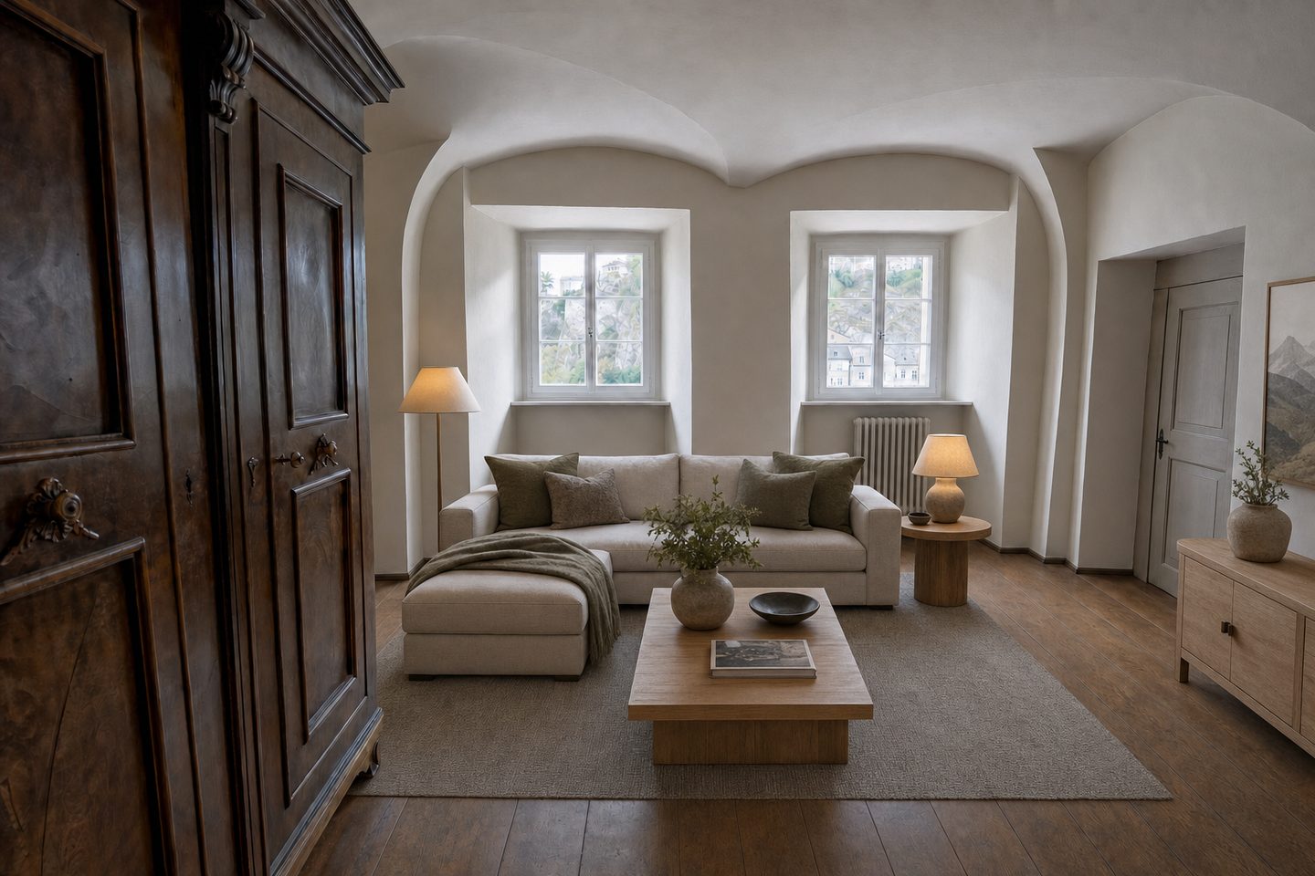 Wohnzimmer im Altstadthaus, Salzburger Altstadt — Eingerichtet