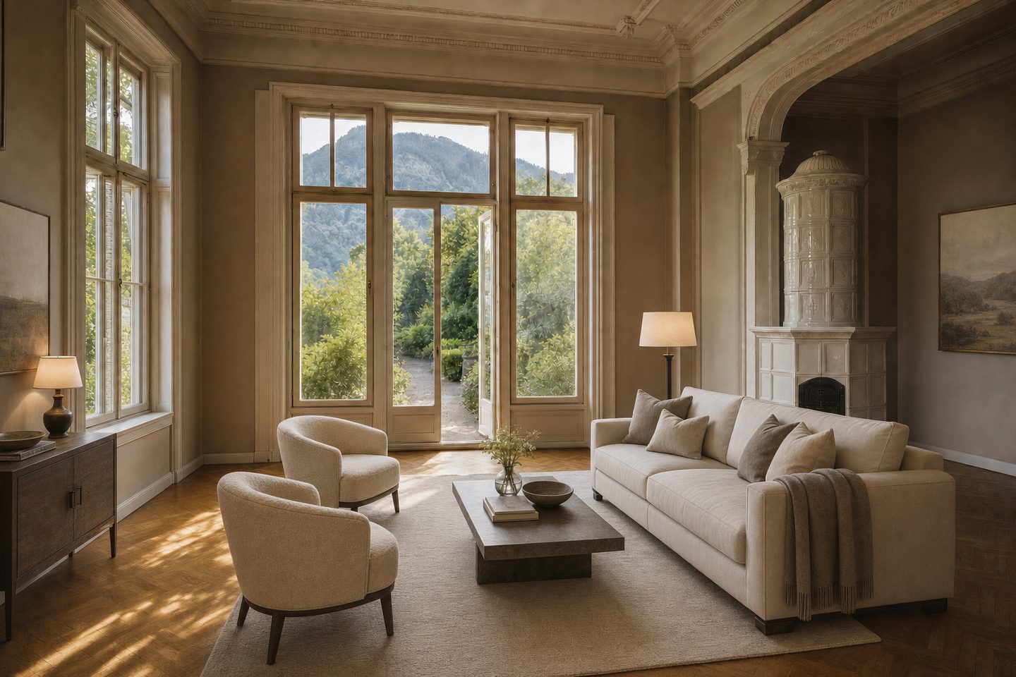 Villen-Salon mit Bergblick, Aigen — Eingerichtet