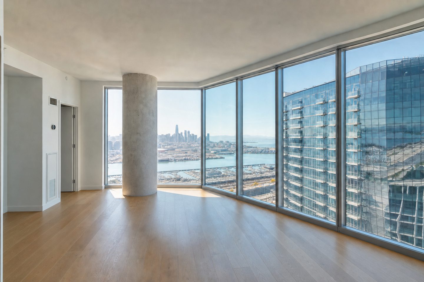Condo living room, Mission Bay — Decluttered