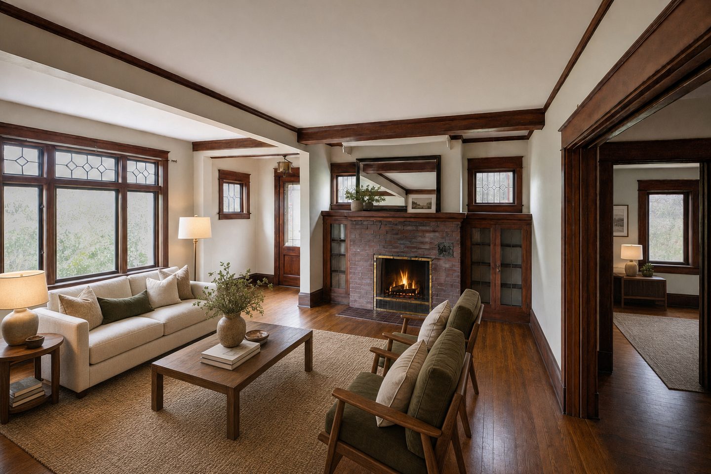 Craftsman living room, Wallingford — Staged