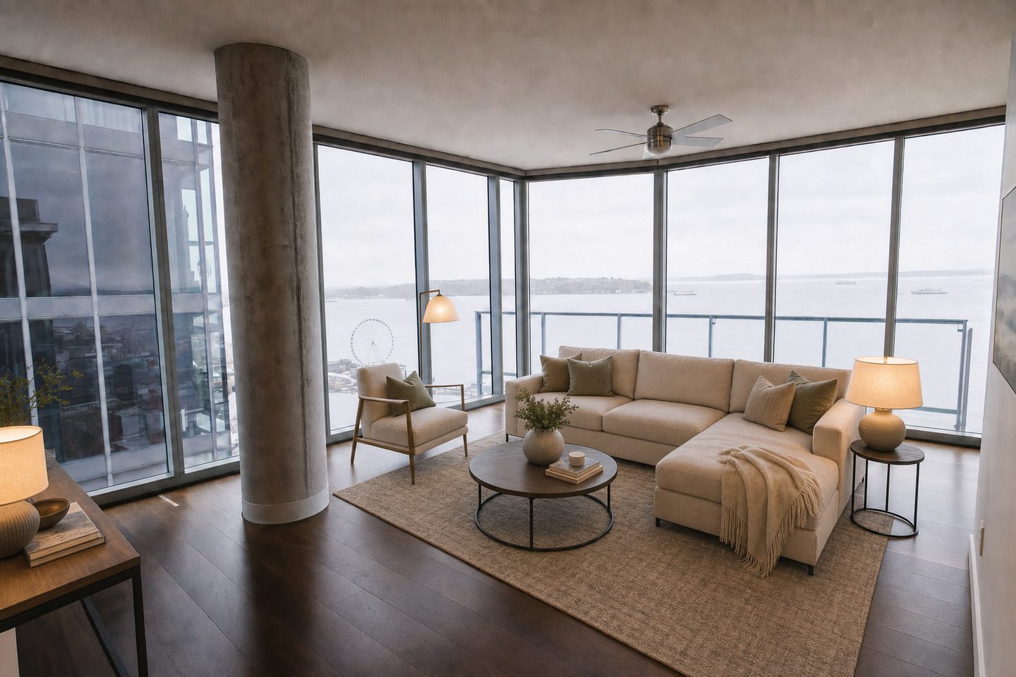 Condo with Sound view, Belltown — Staged