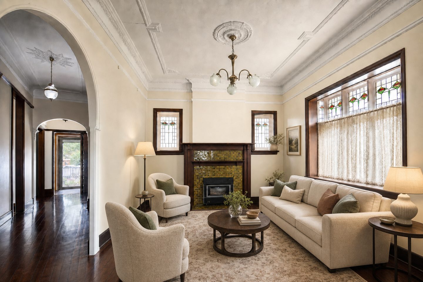 Federation house lounge room, Haberfield — Staged