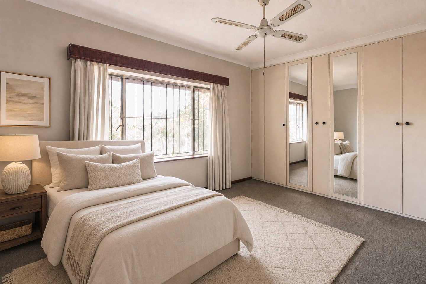 Face-brick family bedroom, Pioneers Park — Staged