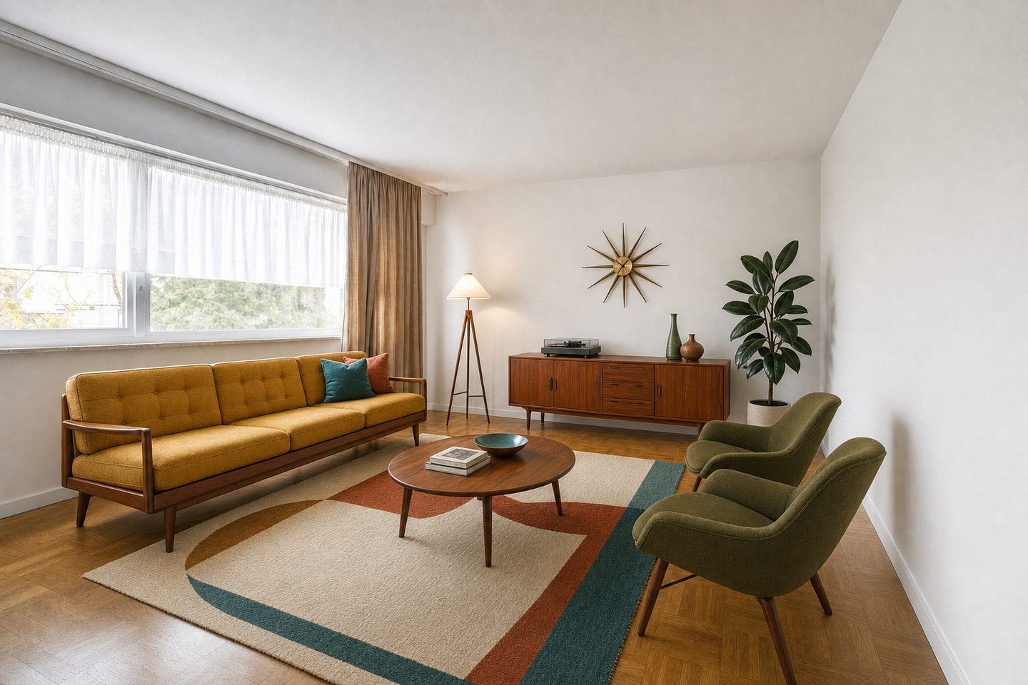 Un appartement des années 60 avec une longue fenêtre — Dans ce style