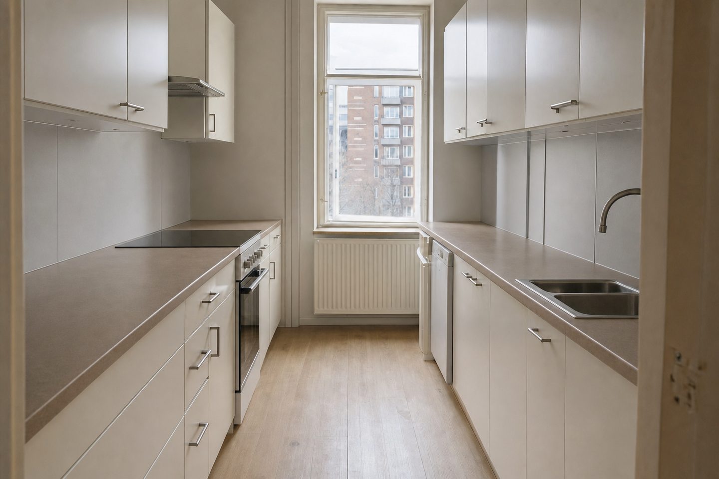 A narrow galley in a small apartment — Decluttered