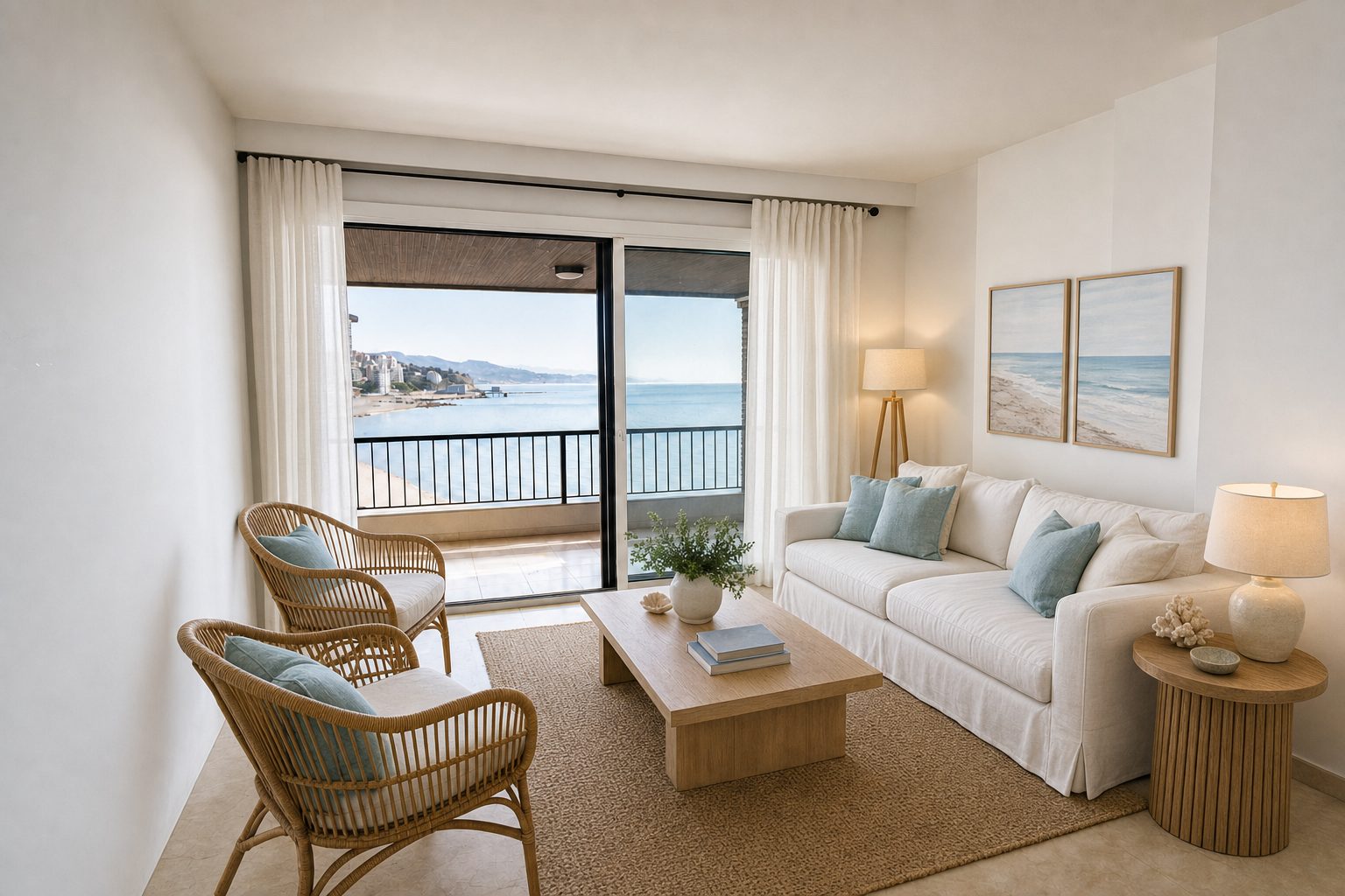 Salón con terraza y vistas a la playa — Ambientado