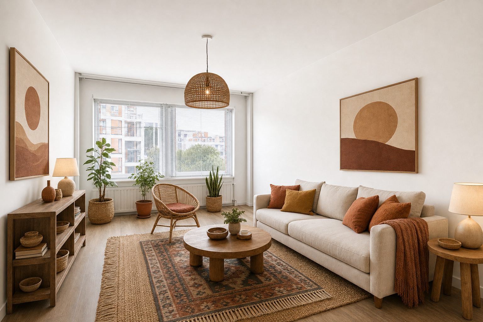 Eine kleine moderne Wohnung mit niedriger Decke — In diesem Stil