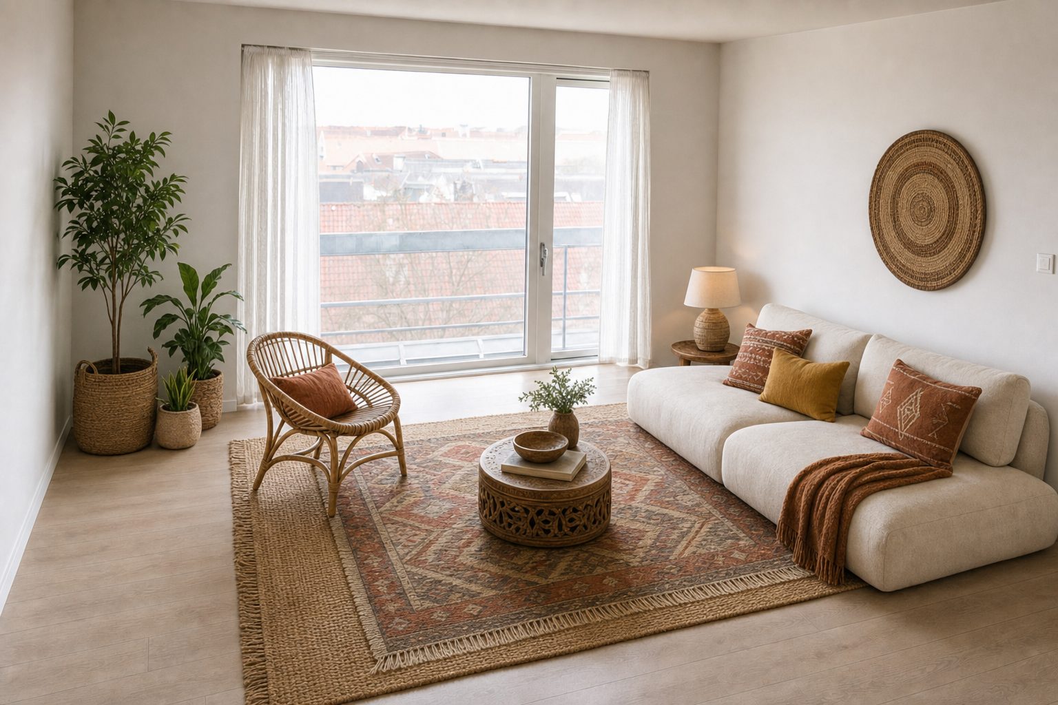 Ein Standardwohnzimmer mit breitem Fenster — In diesem Stil