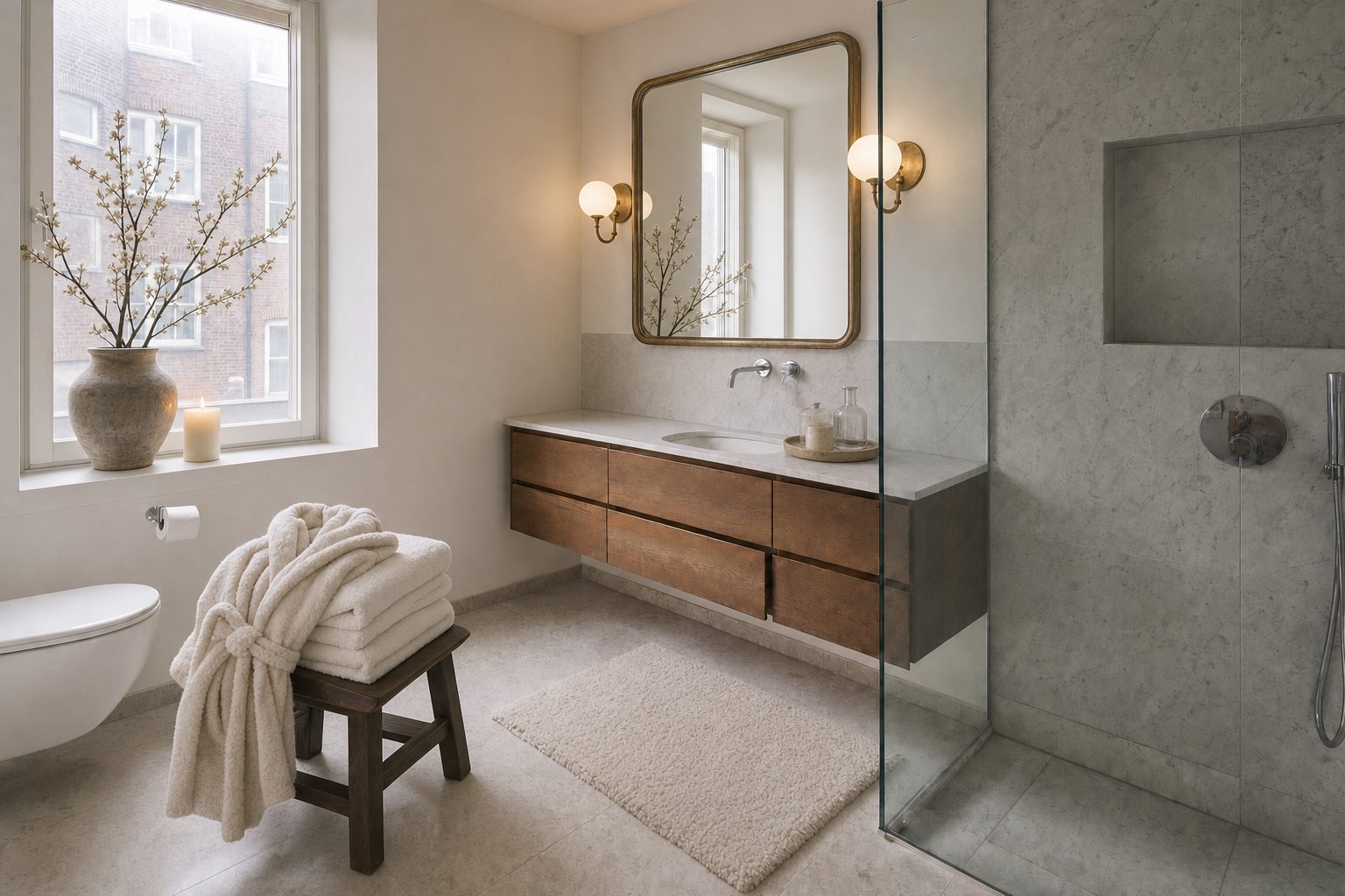 Een moderne appartementsbadkamer met inloopdouche — In deze stijl