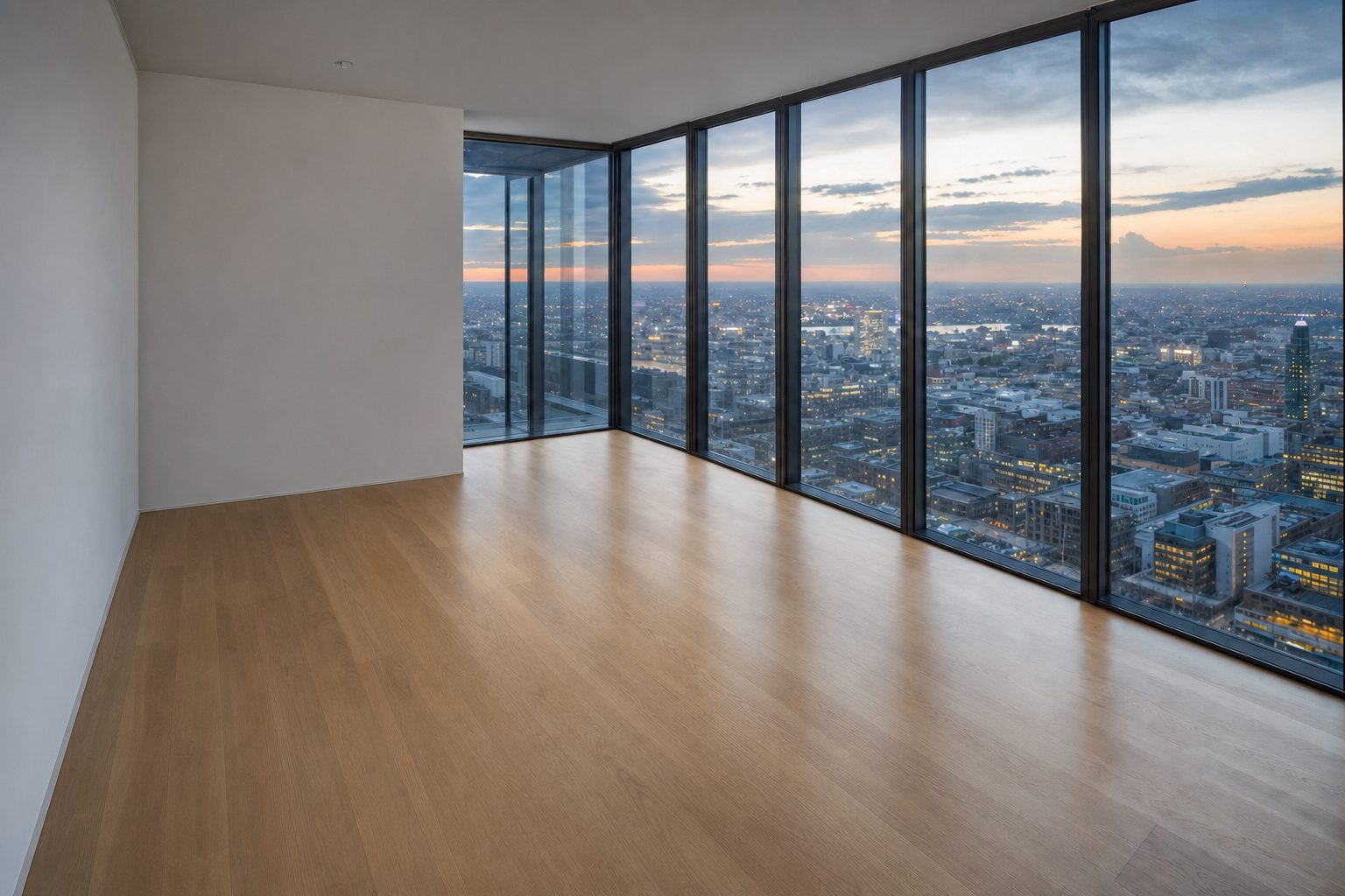 Een penthouse boven de stad in de schemering — Opgeruimd