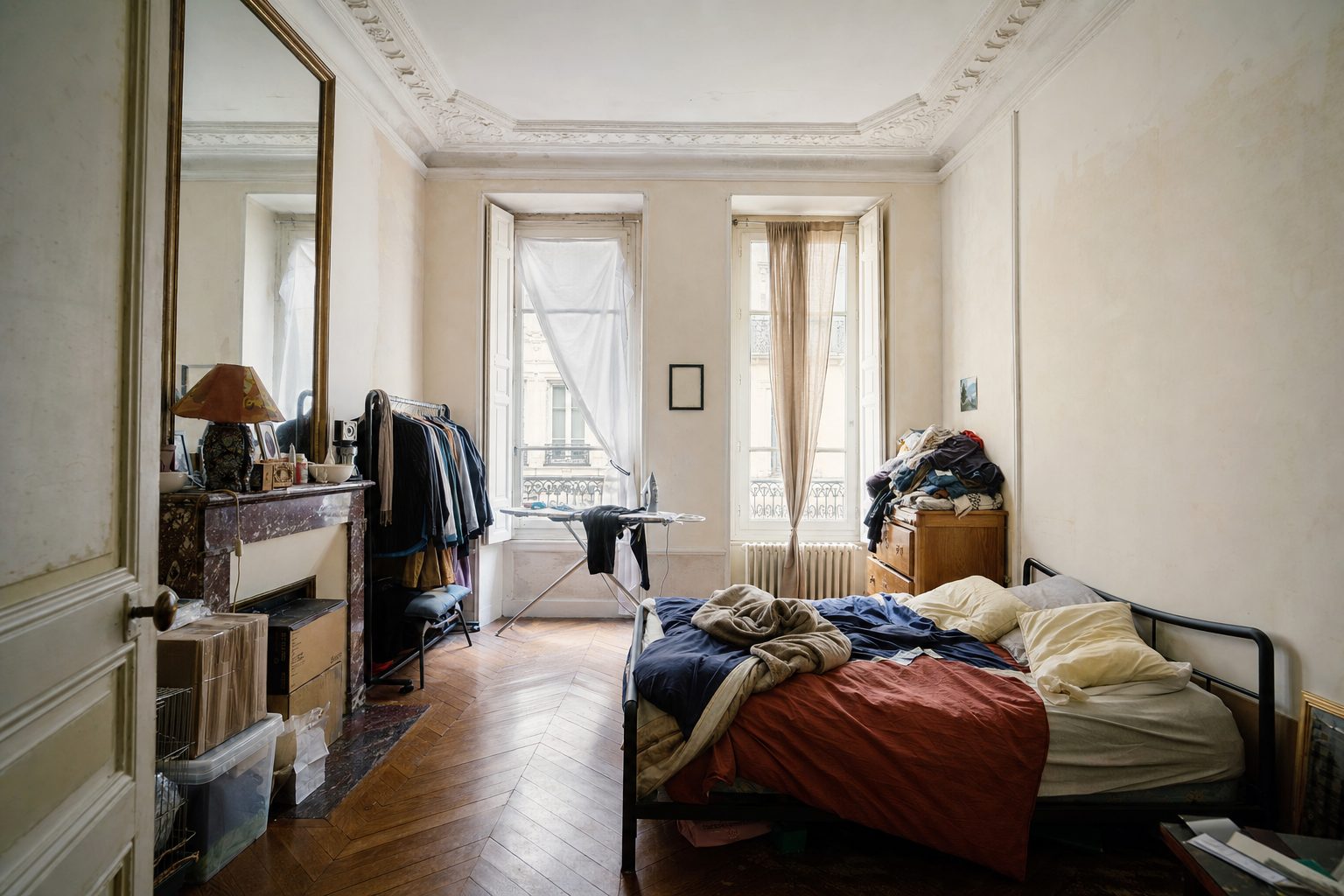 Een klassiek appartement met een marmeren schouw — Origineel