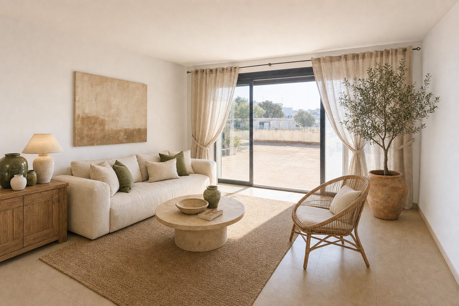 Eine moderne Wohnung mit sonniger Terrasse — In diesem Stil