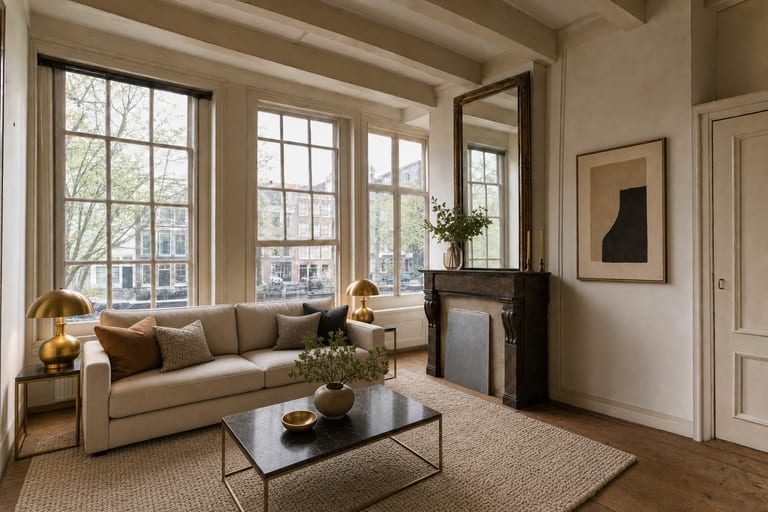 Verkoopstyling in Amsterdam — Woonkamer grachtenpand, centrum