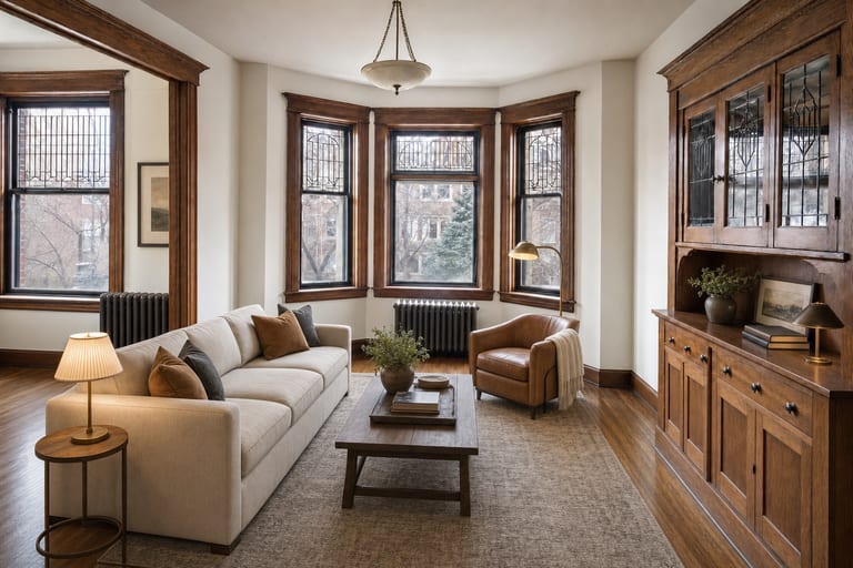 Virtual home staging in Chicago — Greystone parlor, Logan Square