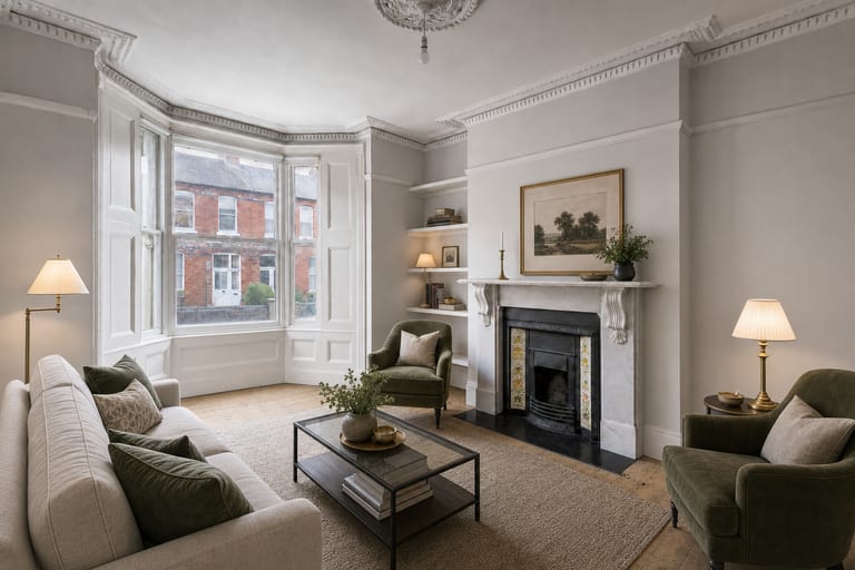 Virtual home staging in Dublin — Victorian redbrick reception room, Ranelagh