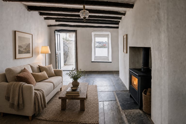 Virtual home staging in Galway — Fisherman's cottage living room, the Claddagh