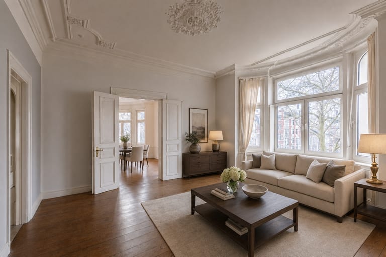 Home Staging in Hamburg — Altbau-Wohnzimmer, Eppendorf