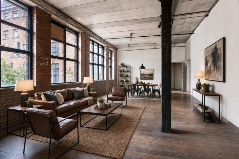 Virtual home staging in Manchester — Mill conversion living space, Ancoats
