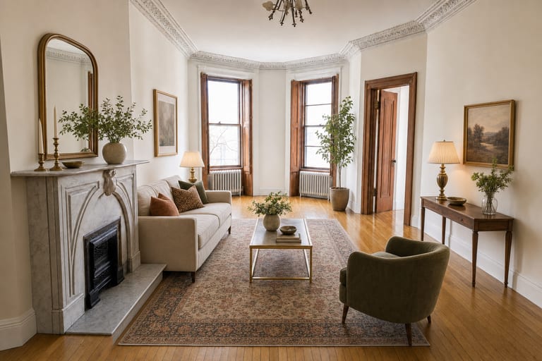 Virtual home staging in New York — Brownstone parlor, Brooklyn