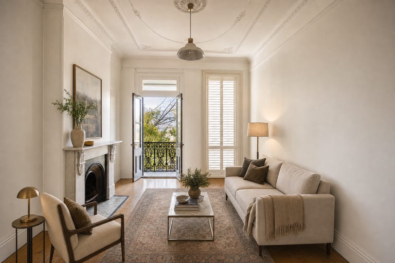 Virtual home staging in Sydney — Victorian terrace living room, Surry Hills
